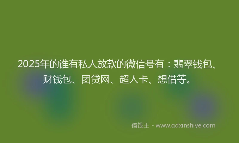 2025年的谁有私人放款的微信号有：翡翠钱包、财钱包、团贷网、超人卡、想借等。