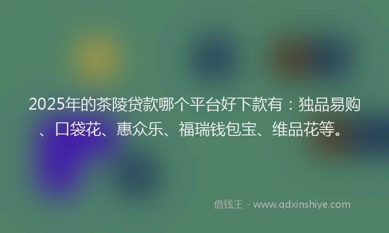 2025年的茶陵贷款哪个平台好下款有：独品易购、口袋花、惠众乐、福瑞钱包宝、维品花等。