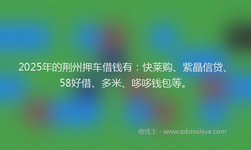 2025年的荆州押车借钱有：快莱购、紫晶信贷、58好借、多米、哆哆钱包等。