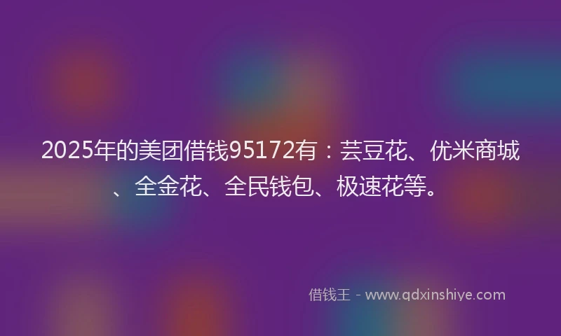 2025年的美团借钱95172有：芸豆花、优米商城、全金花、全民钱包、极速花等。
