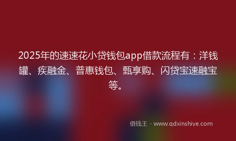 2025年的速速花小贷钱包app借款流程有：洋钱罐、疾融金、普惠钱包、甄享购、闪贷宝速融宝等。