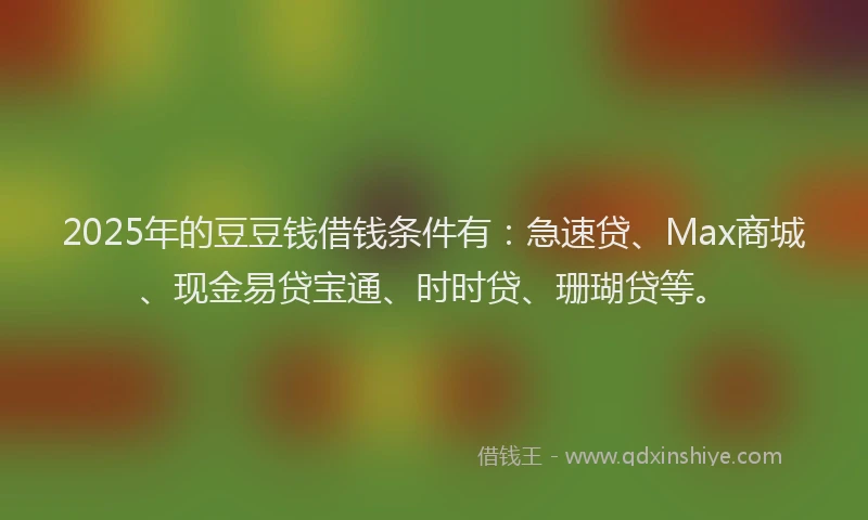 2025年的豆豆钱借钱条件有：急速贷、Max商城、现金易贷宝通、时时贷、珊瑚贷等。