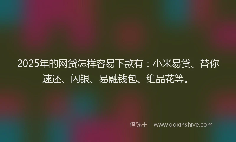 2025年的网贷怎样容易下款有：小米易贷、替你速还、闪银、易融钱包、维品花等。