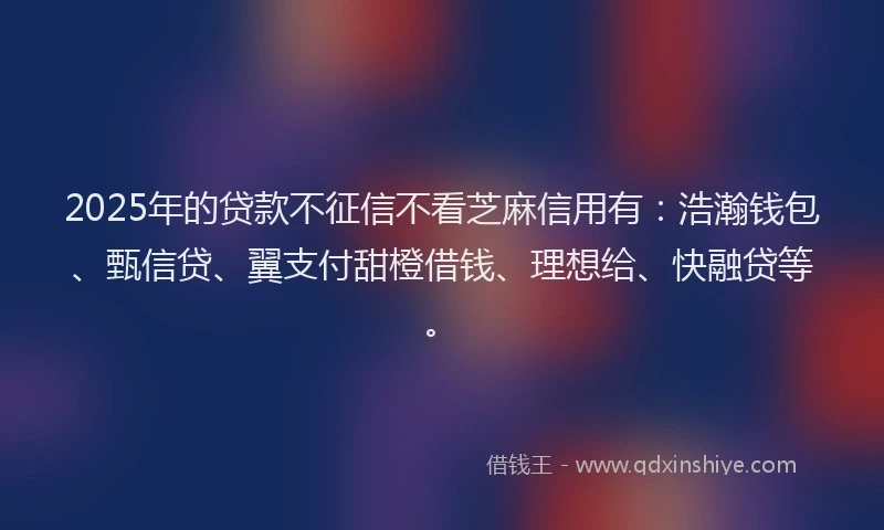 2025年的贷款不征信不看芝麻信用有：浩瀚钱包、甄信贷、翼支付甜橙借钱、理想给、快融贷等。