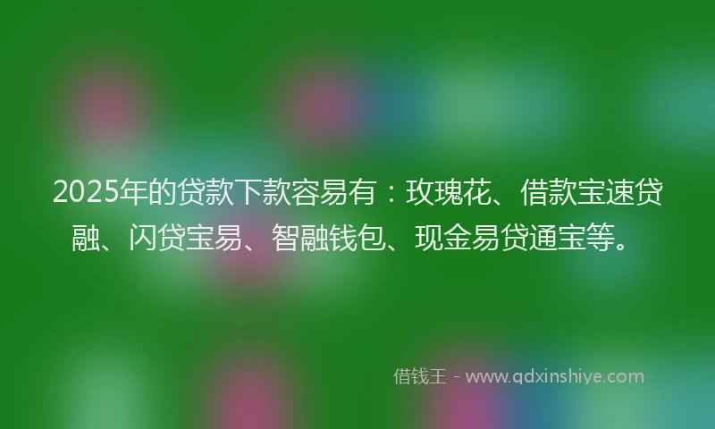 2025年的贷款下款容易有：玫瑰花、借款宝速贷融、闪贷宝易、智融钱包、现金易贷通宝等。