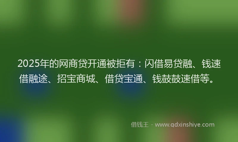2025年的网商贷开通被拒有：闪借易贷融、钱速借融途、招宝商城、借贷宝通、钱鼓鼓速借等。