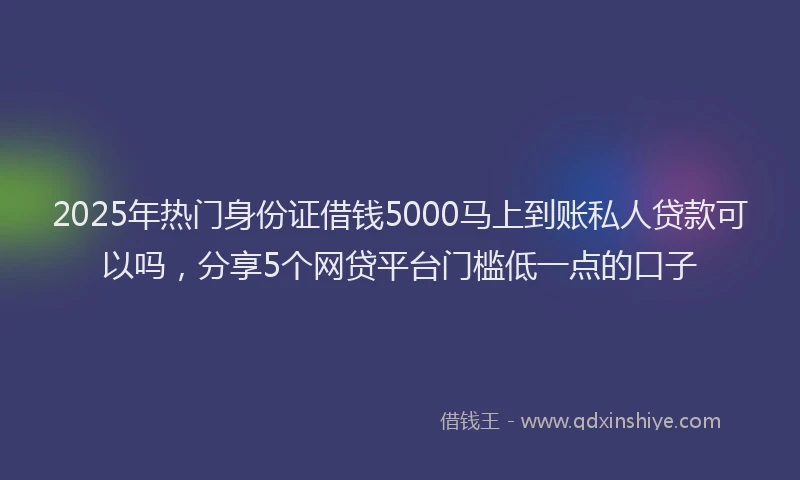 2025年热门身份证借钱5000马上到账私人贷款可以吗，分享5个网贷平台门槛低一点的口子