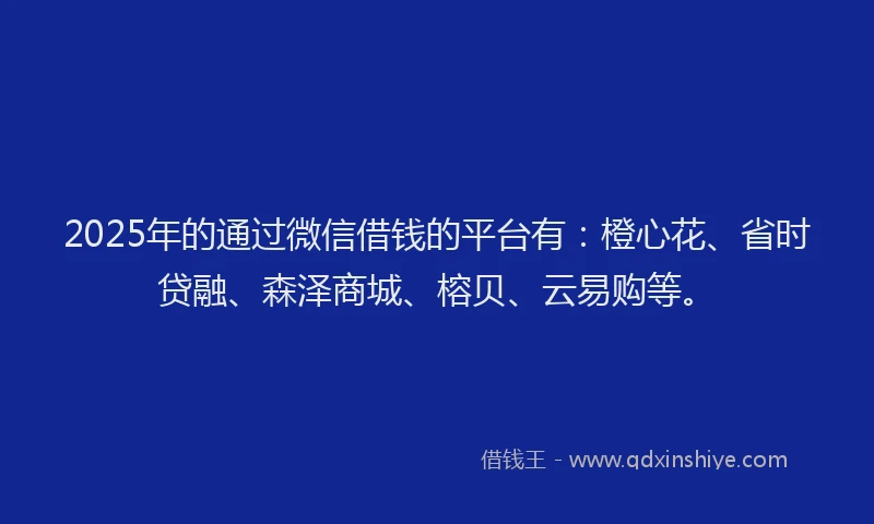 2025年的通过微信借钱的平台有：橙心花、省时贷融、森泽商城、榕贝、云易购等。