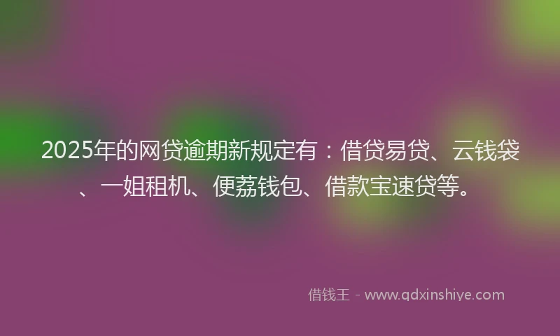 2025年的网贷逾期新规定有：借贷易贷、云钱袋、一姐租机、便荔钱包、借款宝速贷等。