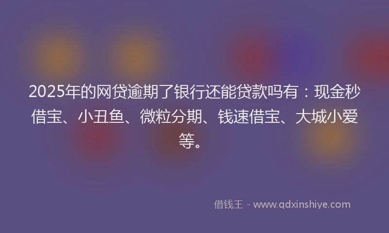 2025年的网贷逾期了银行还能贷款吗有：现金秒借宝、小丑鱼、微粒分期、钱速借宝、大城小爱等。
