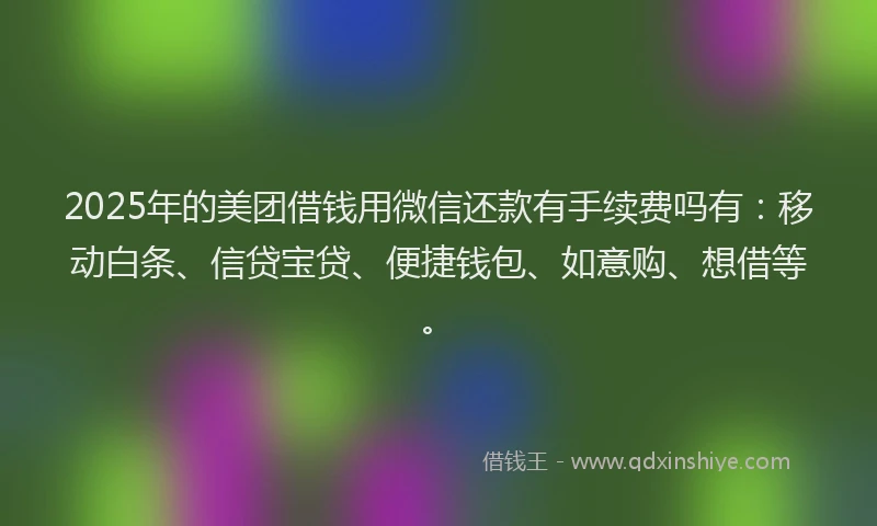 2025年的美团借钱用微信还款有手续费吗有：移动白条、信贷宝贷、便捷钱包、如意购、想借等。