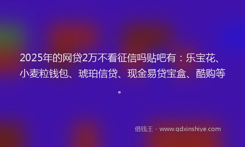 2025年的网贷2万不看征信吗贴吧有：乐宝花、小麦粒钱包、琥珀信贷、现金易贷宝盒、酷购等。