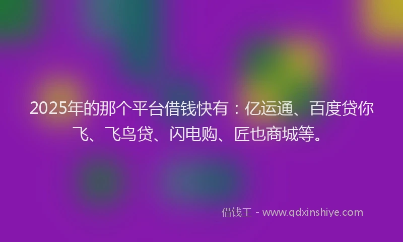 2025年的那个平台借钱快有：亿运通、百度贷你飞、飞鸟贷、闪电购、匠也商城等。