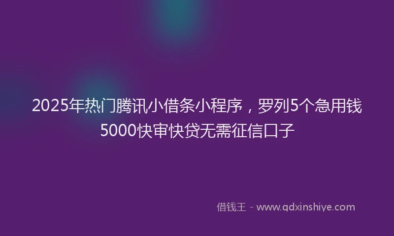 2025年热门腾讯小借条小程序，罗列5个急用钱5000快审快贷无需征信口子