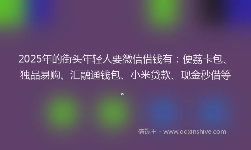 2025年的街头年轻人要微信借钱有：便荔卡包、独品易购、汇融通钱包、小米贷款、现金秒借等。