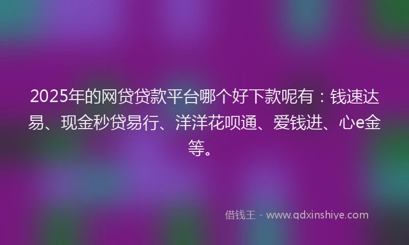 2025年的网贷贷款平台哪个好下款呢有：钱速达易、现金秒贷易行、洋洋花呗通、爱钱进、心e金等。