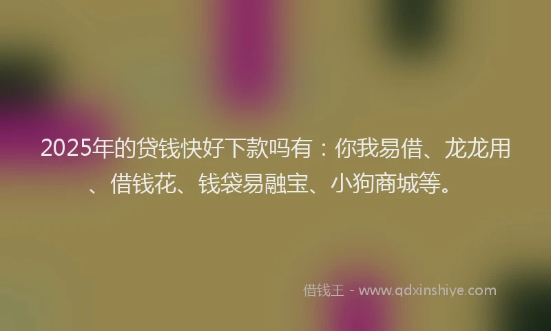 2025年的贷钱快好下款吗有：你我易借、龙龙用、借钱花、钱袋易融宝、小狗商城等。