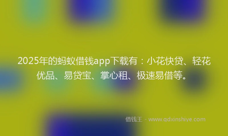 2025年的蚂蚁借钱app下载有：小花快贷、轻花优品、易贷宝、掌心租、极速易借等。