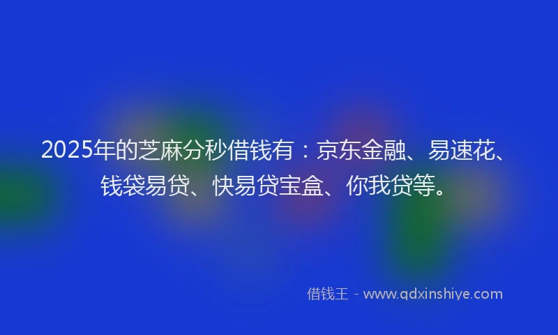 2025年的芝麻分秒借钱有：京东金融、易速花、钱袋易贷、快易贷宝盒、你我贷等。