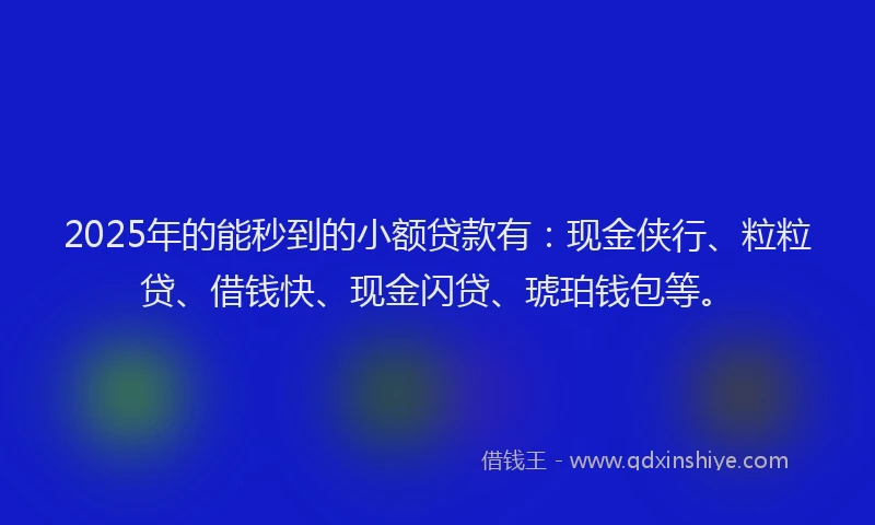 2025年的能秒到的小额贷款有：现金侠行、粒粒贷、借钱快、现金闪贷、琥珀钱包等。