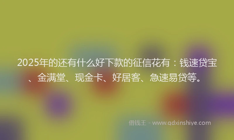 2025年的还有什么好下款的征信花有：钱速贷宝、金满堂、现金卡、好居客、急速易贷等。