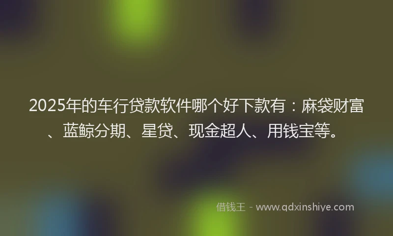 2025年的车行贷款软件哪个好下款有：麻袋财富、蓝鲸分期、星贷、现金超人、用钱宝等。