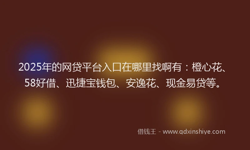 2025年的网贷平台入口在哪里找啊有：橙心花、58好借、迅捷宝钱包、安逸花、现金易贷等。