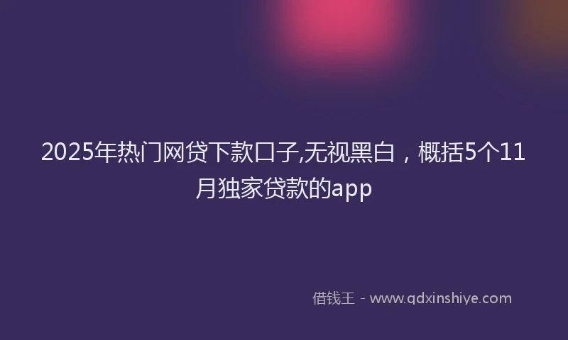 2025年热门网贷下款口子,无视黑白，概括5个11月独家贷款的app