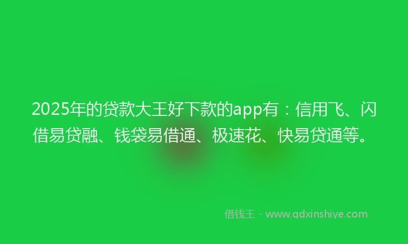 2025年的贷款大王好下款的app有：信用飞、闪借易贷融、钱袋易借通、极速花、快易贷通等。