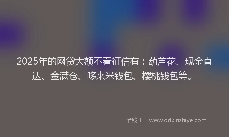 2025年的网贷大额不看征信有：葫芦花、现金直达、金满仓、哆来米钱包、樱桃钱包等。