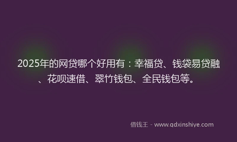 2025年的网贷哪个好用有：幸福贷、钱袋易贷融、花呗速借、翠竹钱包、全民钱包等。