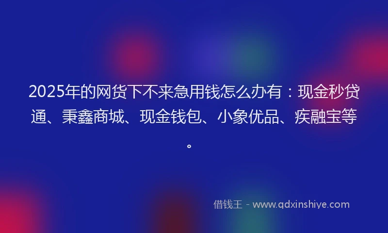2025年的网货下不来急用钱怎么办有：现金秒贷通、秉鑫商城、现金钱包、小象优品、疾融宝等。