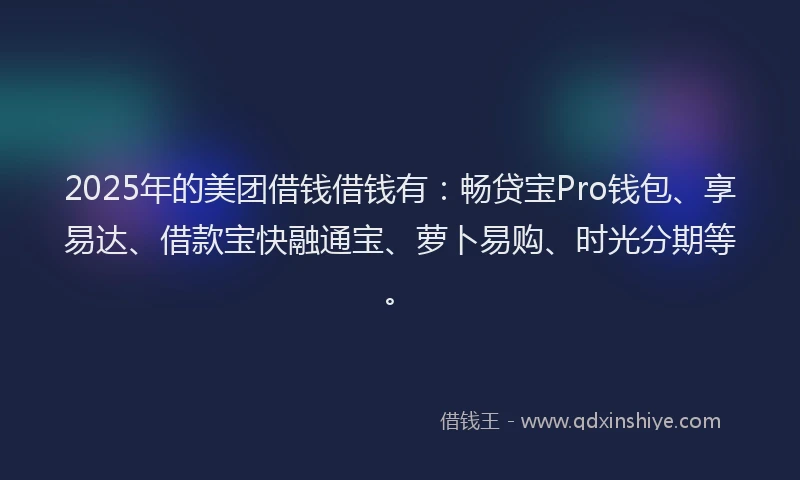 2025年的美团借钱借钱有：畅贷宝Pro钱包、享易达、借款宝快融通宝、萝卜易购、时光分期等。