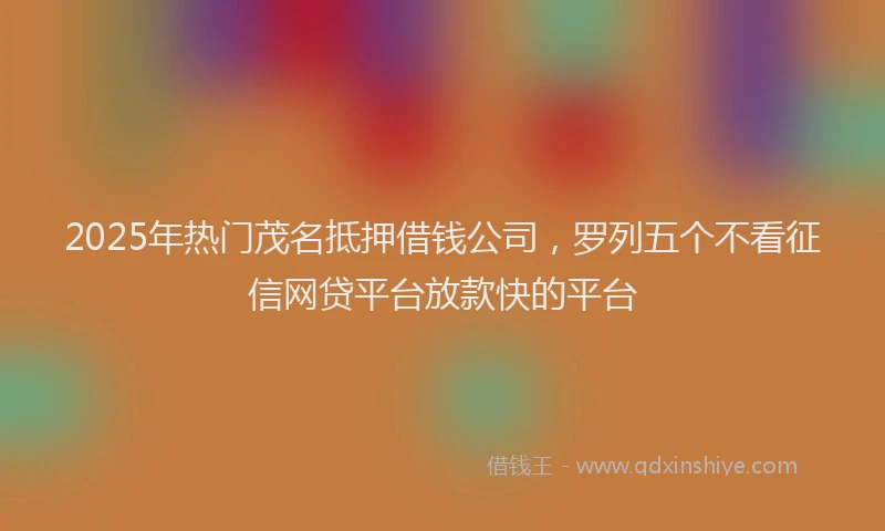 2025年热门茂名抵押借钱公司，罗列五个不看征信网贷平台放款快的平台