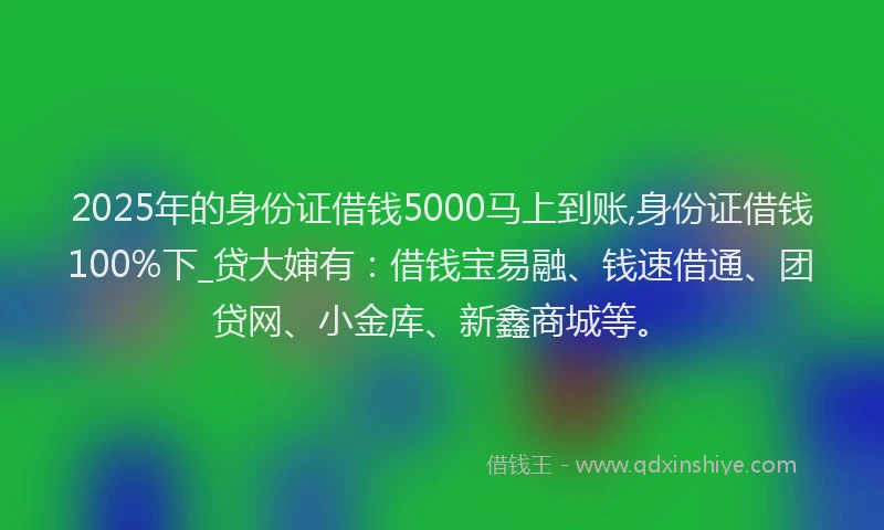 2025年的身份证借钱5000马上到账,身份证借钱100%下_贷大婶有：借钱宝易融、钱速借通、团贷网、小金库、新鑫商城等。