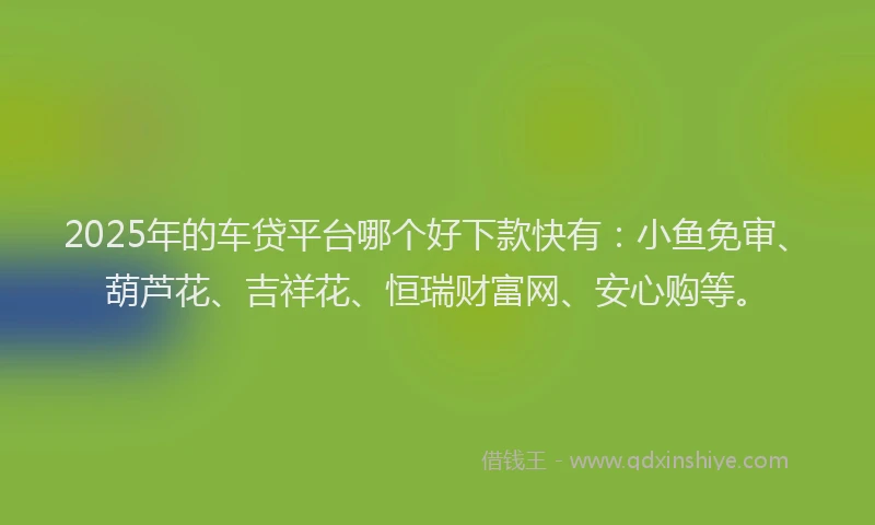 2025年的车贷平台哪个好下款快有：小鱼免审、葫芦花、吉祥花、恒瑞财富网、安心购等。