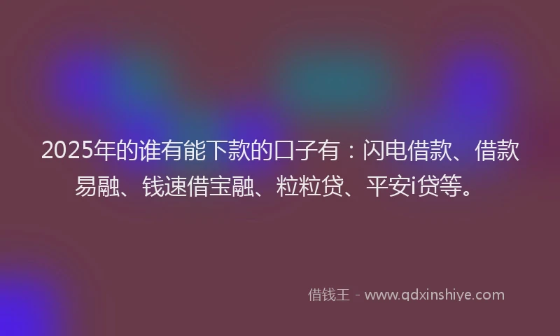 2025年的谁有能下款的口子有：闪电借款、借款易融、钱速借宝融、粒粒贷、平安i贷等。