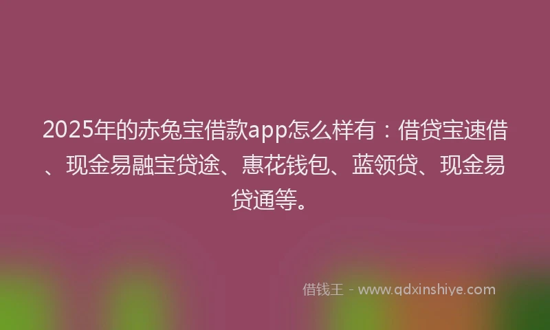 2025年的赤兔宝借款app怎么样有：借贷宝速借、现金易融宝贷途、惠花钱包、蓝领贷、现金易贷通等。