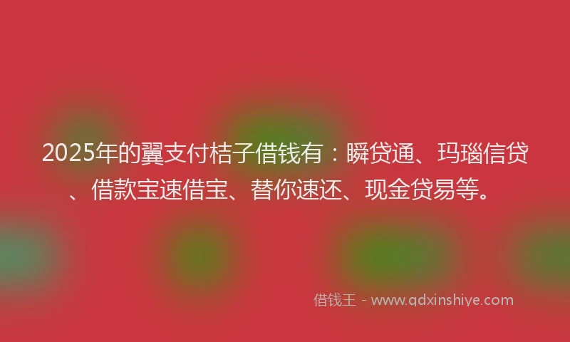 2025年的翼支付桔子借钱有：瞬贷通、玛瑙信贷、借款宝速借宝、替你速还、现金贷易等。