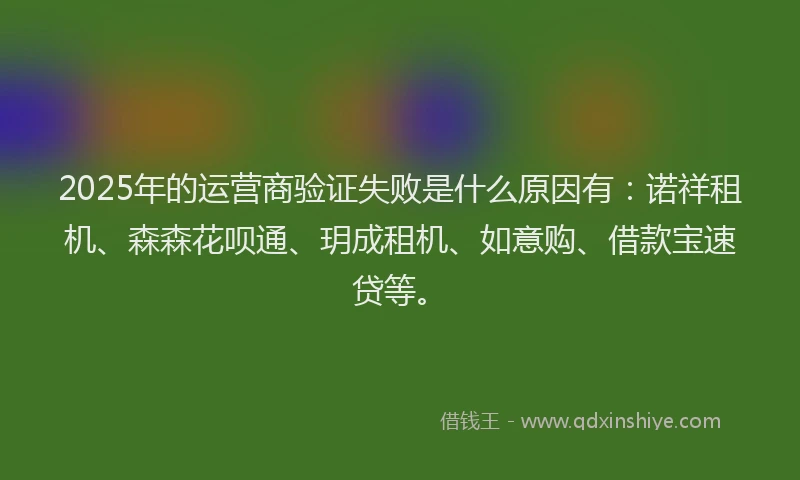 2025年的运营商验证失败是什么原因有：诺祥租机、森森花呗通、玥成租机、如意购、借款宝速贷等。