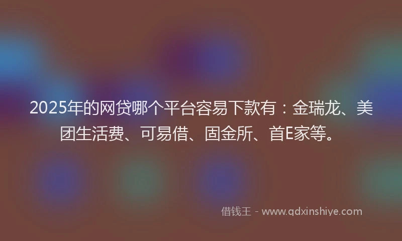 2025年的网贷哪个平台容易下款有：金瑞龙、美团生活费、可易借、固金所、首E家等。