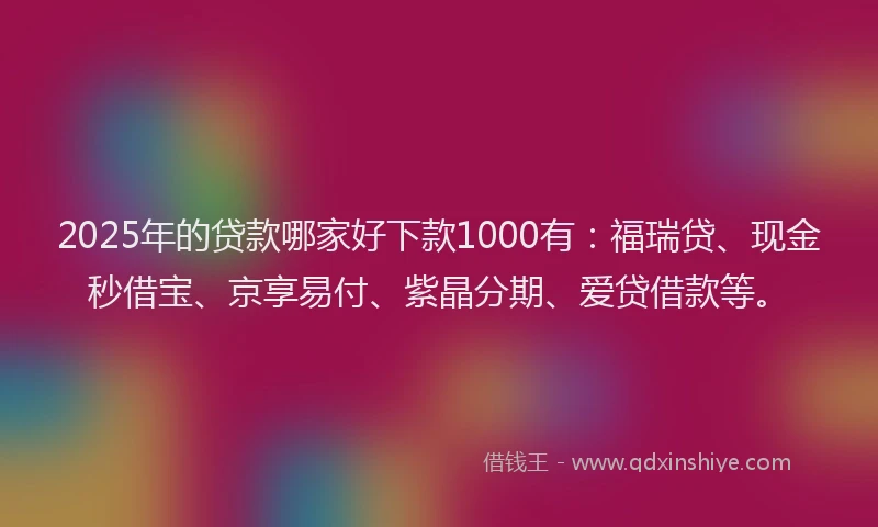 2025年的贷款哪家好下款1000有：福瑞贷、现金秒借宝、京享易付、紫晶分期、爱贷借款等。