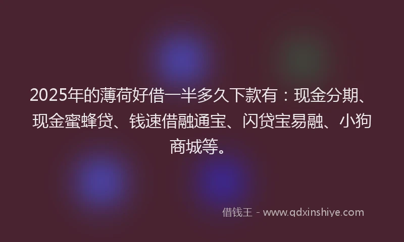 2025年的薄荷好借一半多久下款有：现金分期、现金蜜蜂贷、钱速借融通宝、闪贷宝易融、小狗商城等。