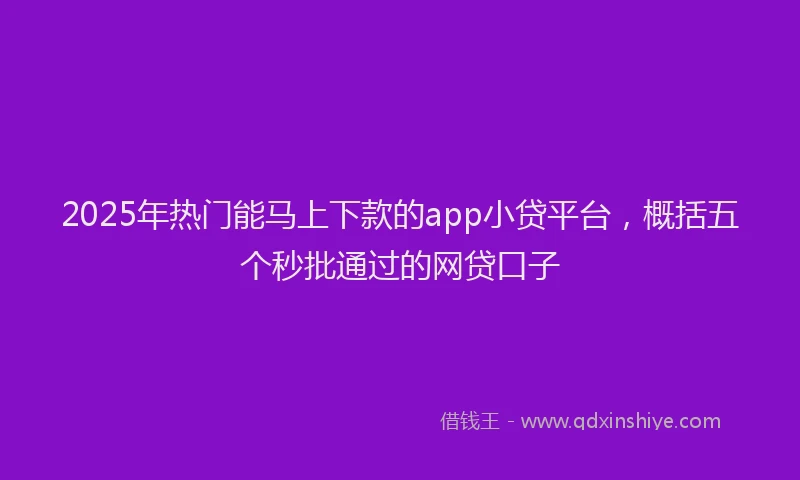 2025年热门能马上下款的app小贷平台，概括五个秒批通过的网贷口子