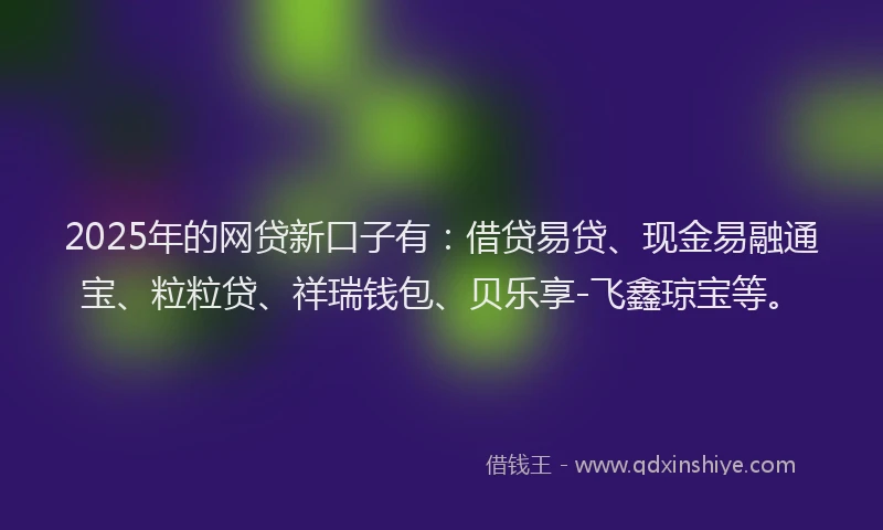 2025年的网贷新口子有：借贷易贷、现金易融通宝、粒粒贷、祥瑞钱包、贝乐享-飞鑫琼宝等。