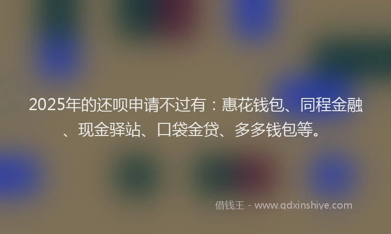2025年的还呗申请不过有：惠花钱包、同程金融、现金驿站、口袋金贷、多多钱包等。