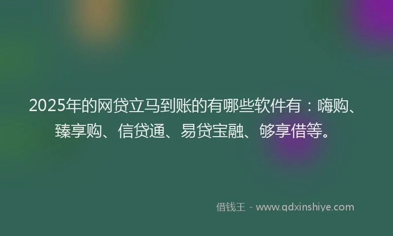 2025年的网贷立马到账的有哪些软件有：嗨购、臻享购、信贷通、易贷宝融、够享借等。