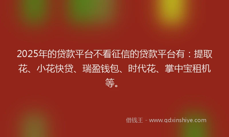 2025年的贷款平台不看征信的贷款平台有：提取花、小花快贷、瑞盈钱包、时代花、掌中宝租机等。