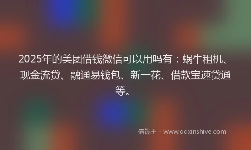 2025年的美团借钱微信可以用吗有：蜗牛租机、现金流贷、融通易钱包、新一花、借款宝速贷通等。