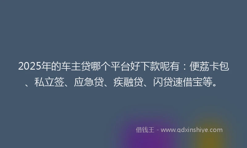 2025年的车主贷哪个平台好下款呢有：便荔卡包、私立签、应急贷、疾融贷、闪贷速借宝等。